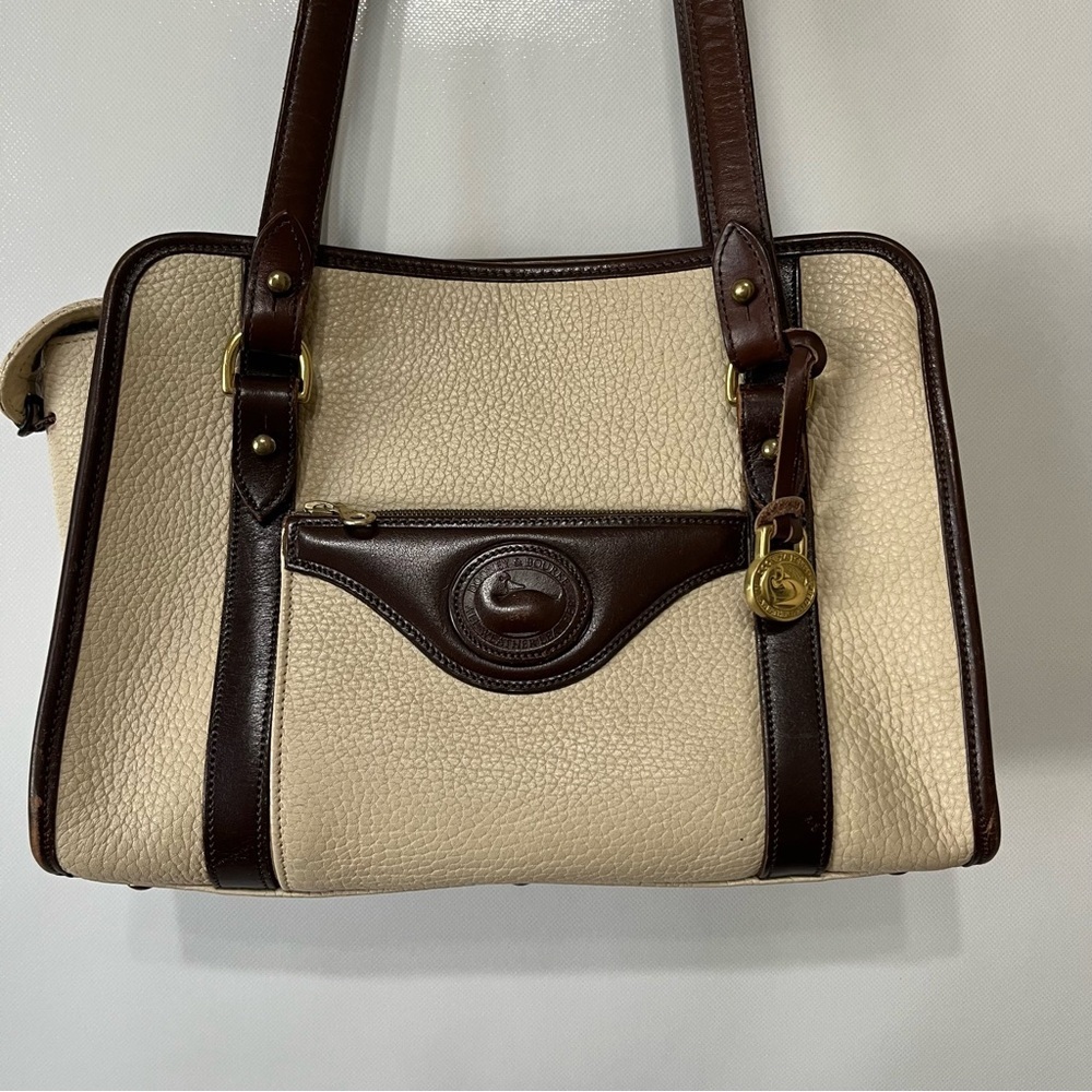 Vintage Dooney & Bourke Cream Brown Leather Shoulder Bag
